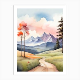 Tranquil Mountains In Minimalist Watercolor Vertical Composition 41 Art Print