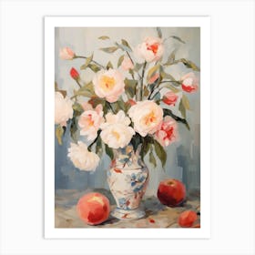 Rose Flower And Peaches Still Life Painting 3 Dreamy Art Print