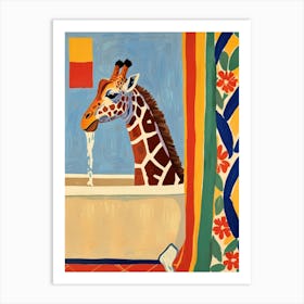 Giraffe In Bath 2 Art Print