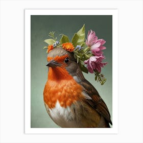 Robin With Flower Crown 21 Art Print