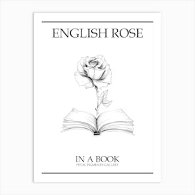 English Rose In A Book Line Drawing 3 Poster Art Print