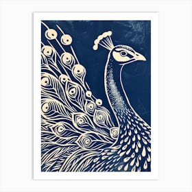 Blue & Cream Peacock Portrait 4 Art Print