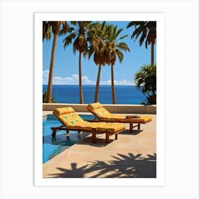 Two Lounge Chairs By The Pool Art Print