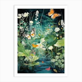 Butterfly By The River Japanese Style Painting 1 Art Print
