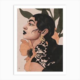 The Girl With Orange Flower Art Print