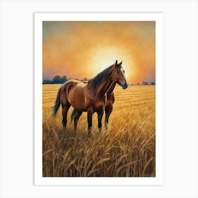 Horses In A Wheat Field Art Print