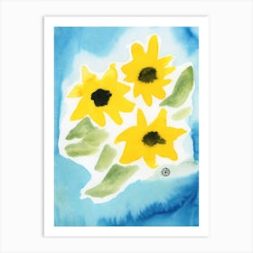 Sunflowers Minimal watercolor painting yellow blue colorful ukraine ukrainian modern simple shapes abstract  Art Print