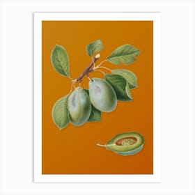 Vintage Plum Botanical on Sunset Orange Art Print