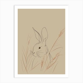 Rabbit In The Grass - Boho, Line Art 1 Art Print