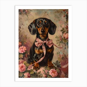 Dachshund In A Bow Kitsch Portrait Art Print