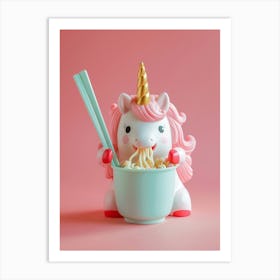 Toy Unicorn Pastel Eating Ramen 1 Art Print