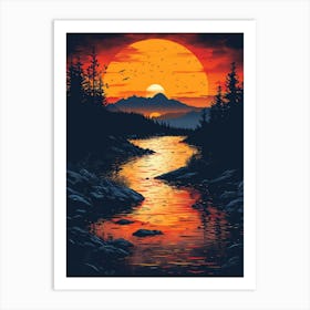 Sunset Over River Art Print