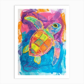 Abstract Sea Turtle Crayon Doodle 1 Art Print
