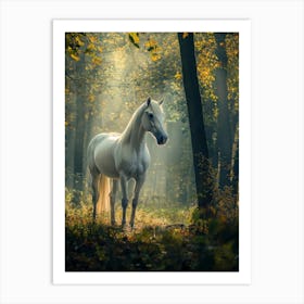 White Horse In The Forest. Generated AI. Art Print 5 Art Print