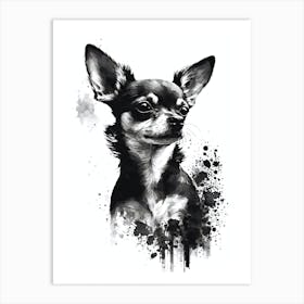 Cute Chihuahua Black Ink Portrait Art Print