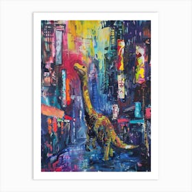 Colourful Dinosaur Cityscape Painting 5 Art Print