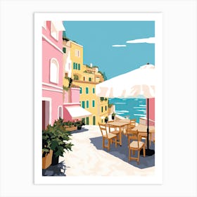 Positano, Italy, Flat Pastels Tones Illustration 3 Art Print