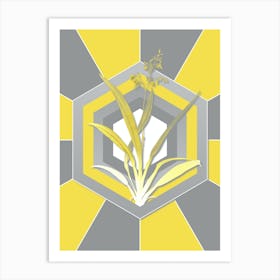 Vintage Flax Lilies Botanical Geometric Art in Yellow and Gray n.213 Art Print