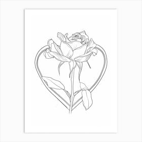Rose Heart Line Drawing 3 Art Print