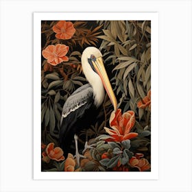 Dark And Moody Botanical Pelican 2 Art Print