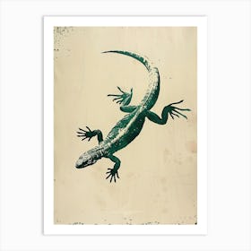 Forest Green Galápagos Land Iguana Block Print 2 Art Print