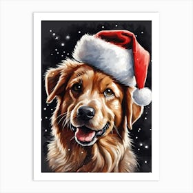 Cute Dog Wearing A Santa Hat Painting (4) Art Print