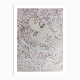 Woman With Flowers Art Print