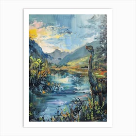 Dinosaur Relaxing By The River Painting Art Print