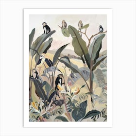 Monkeys Pastels Jungle Illustration 4 Art Print