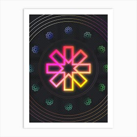 Neon Geometric Glyph in Pink and Yellow Circle Array on Black n.0068 Art Print