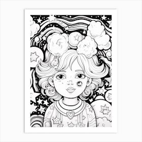In Space Face Line Drawing Colouring Book Style 3 Art Print