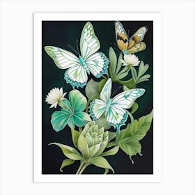 Butterflies On A Black Background 2 Art Print