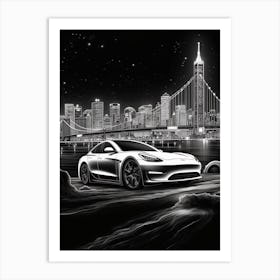 Tesla Model S City Line Drawing 1 Art Print
