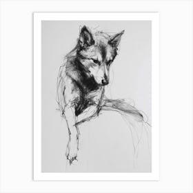 Shiba Inu Dog Charcoal Line 3 Art Print