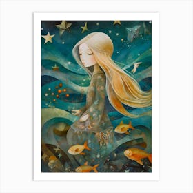 Girl In The Sea Art Print
