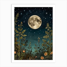 Full Moon In The Meadow Style William Morris Art Print Art Print