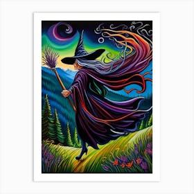 Witch With Broom 3 Art Print