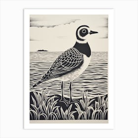 B&W Bird Linocut Grey Plover 2 Art Print