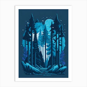 A Fantasy Forest At Night In Blue Theme 36 Art Print