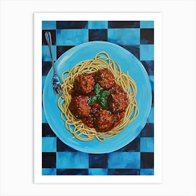 Spaghetti With Meatballs Checkered Blue 2 Art Print
