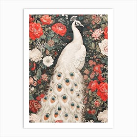 White Peacock Vintage Floral Wallpaper 2 Art Print