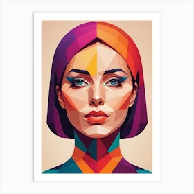 Colorful Geometric Woman Portrait Low Poly (24) Art Print