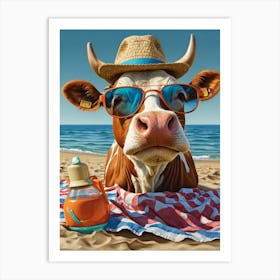 Cow On The Beach Art Print