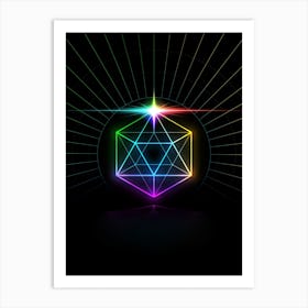 Neon Geometric Glyph in Candy Blue and Pink with Rainbow Sparkle on Black n.0087 Art Print
