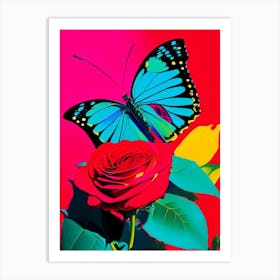 Butterfly On Rose Flower Andy Warhol Inspired 1 Art Print