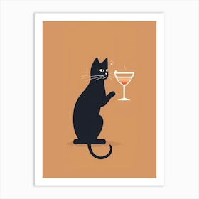 Black Cat Drinking Cocktail Art Print