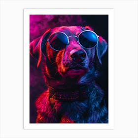 Beautiful Dog Under Neon Lights 17 Art Print