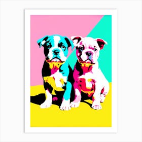 'Bull Dog Pups' , This Contemporary art brings POP Art and Flat Vector Art Together, Colorful, Home Decor, Kids Room Decor,  Animal Art, Puppy Bank - 27th Art Print