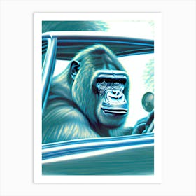 Gorilla Driving A Car Gorillas Greyscale Sketch 1 Art Print