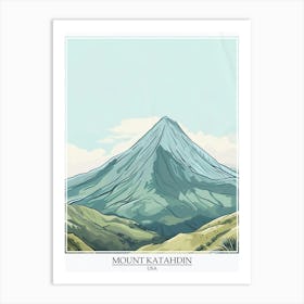 Mount Katahdin Usa Color Line Drawing 5 Poster Art Print